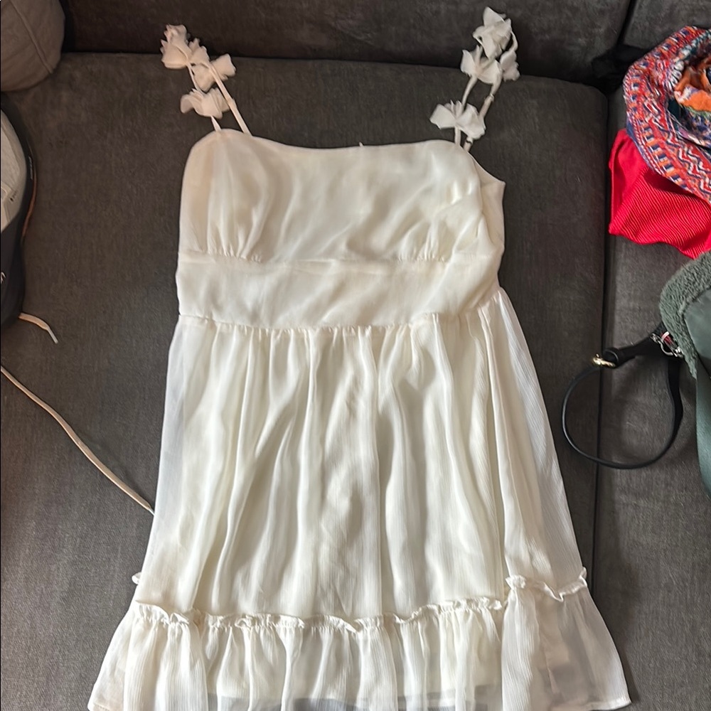 Lush White Mini Dress with Floral Straps